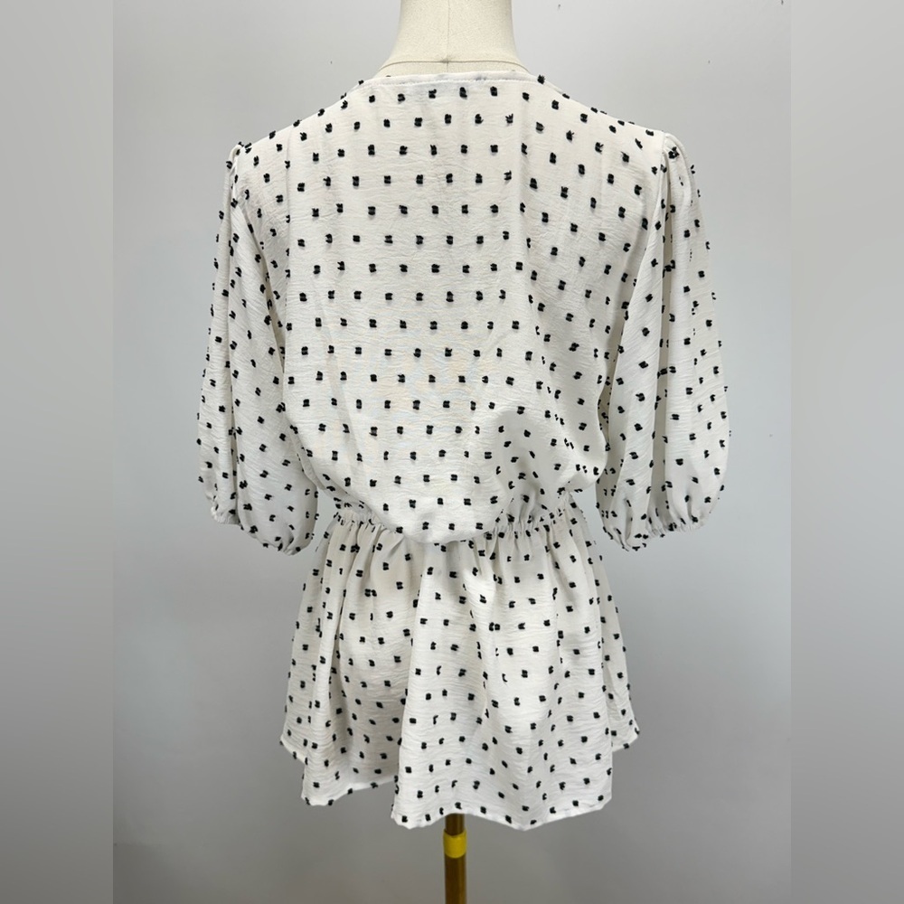 STACCATO White and Black Polka Dot puff sleeve peplum blouse size M - Picture 5 of 15